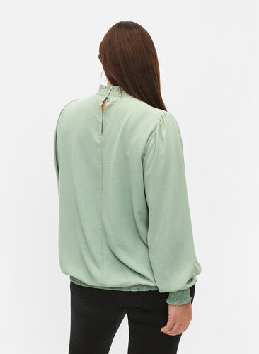 Solid color smock blouse with long sleeves, Green Bay, Model image number 1