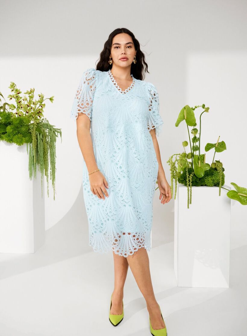 Blue dress in lace, , Model