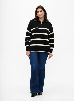 Pullover with stripes and high collar	, Black w. Birch, Model image number 2