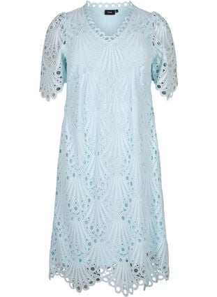 Crochet dress with short sleeves, Delicate Blue, Packshot image number 0
