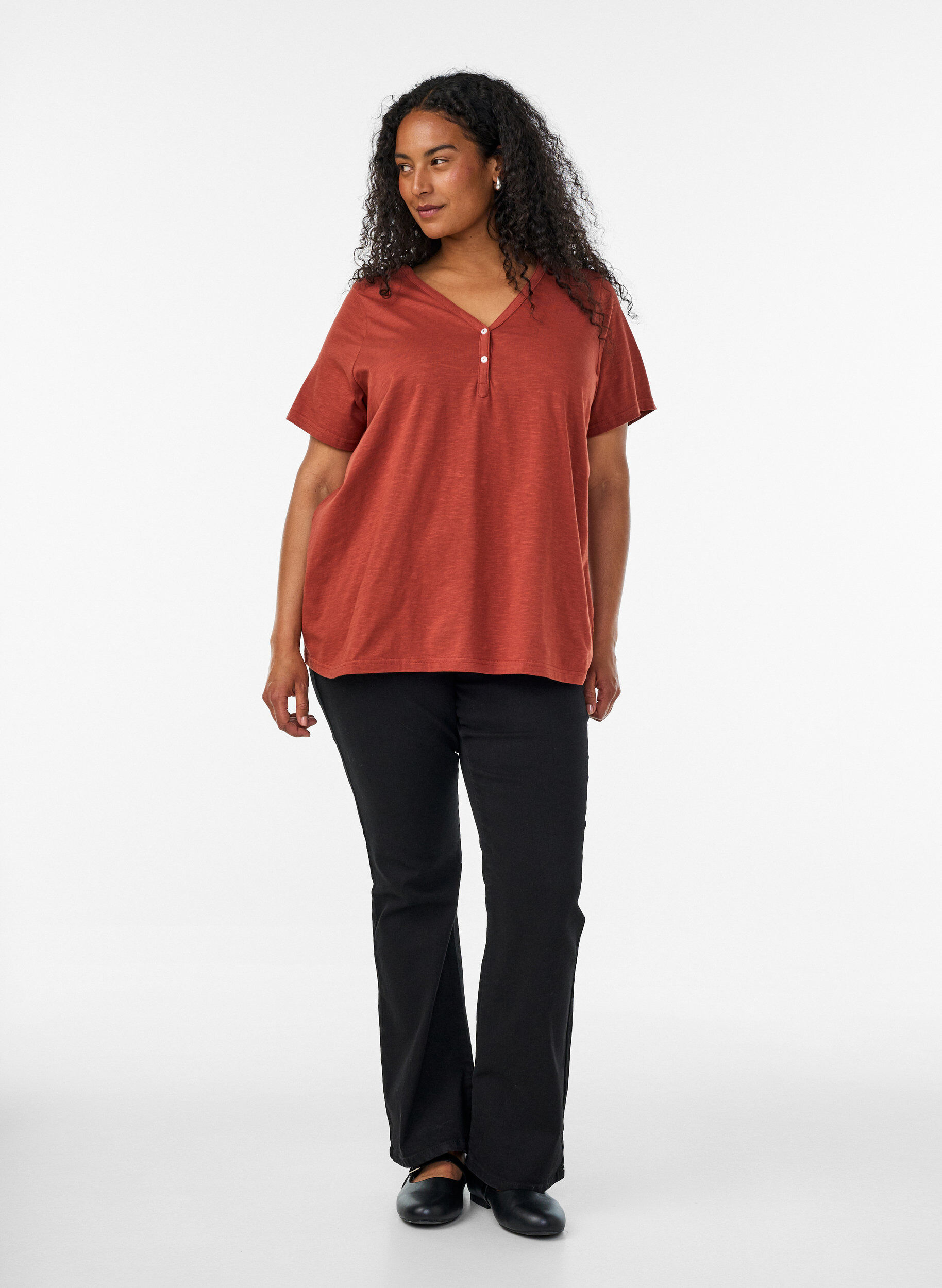 ZizzifashionT-shirt with button detail, Brown, Model image number 1