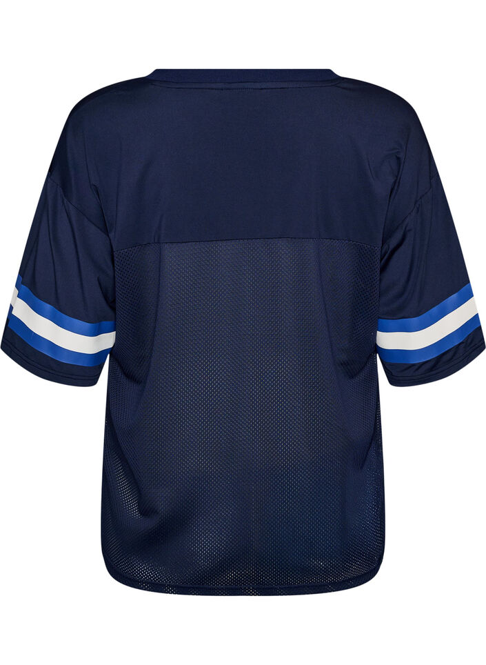 Workout t-shirt with a V-neck and front print, Blue, Packshot