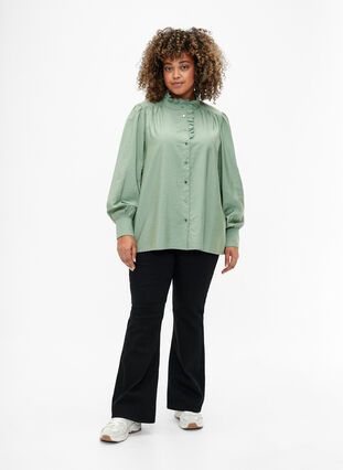 Viscose shirt blouse with ruffles, Green Bay, Model image number 2