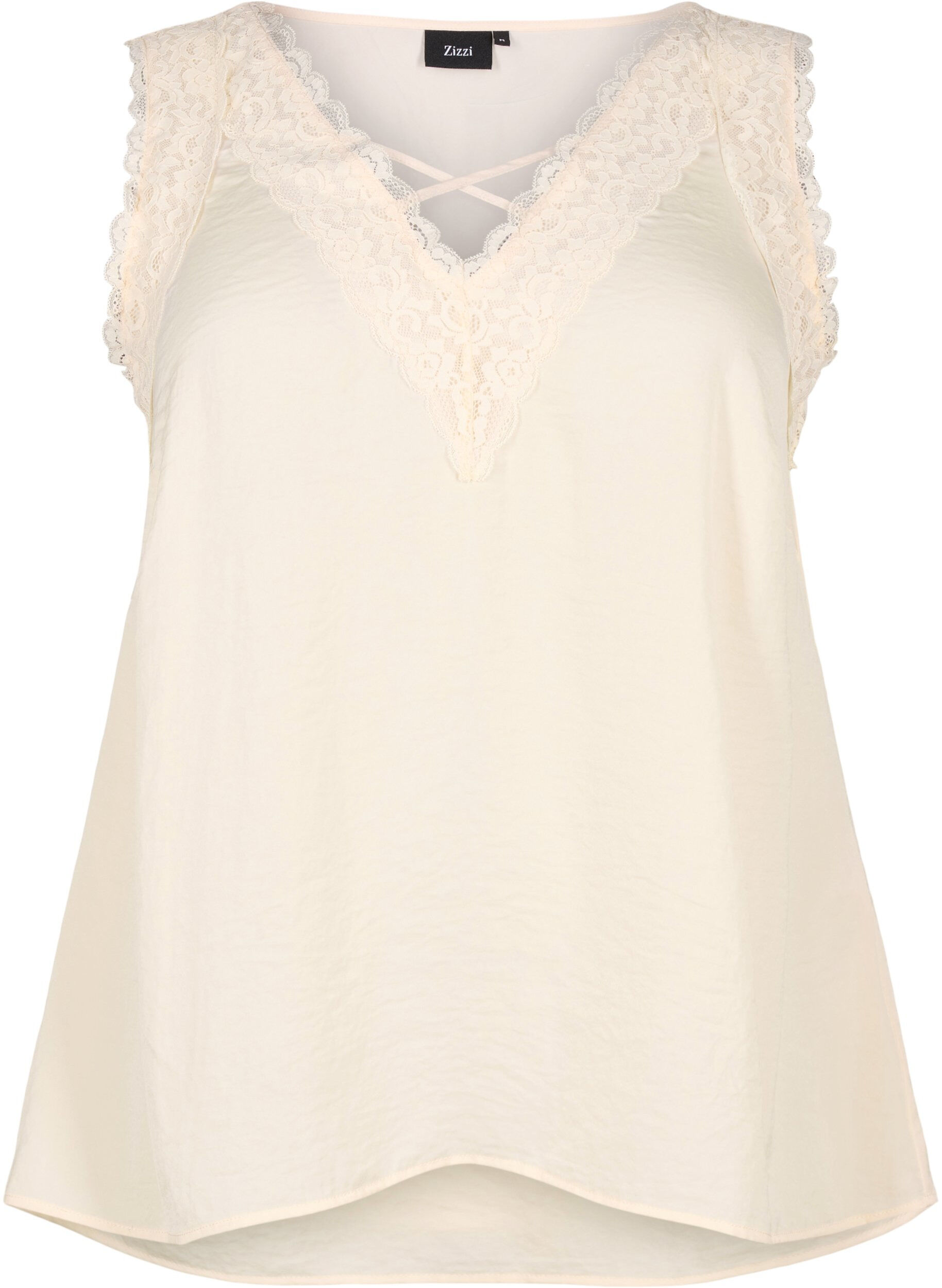 Zizzifashion Top with lace and cross detail, White Smoke, Packshot image number 0