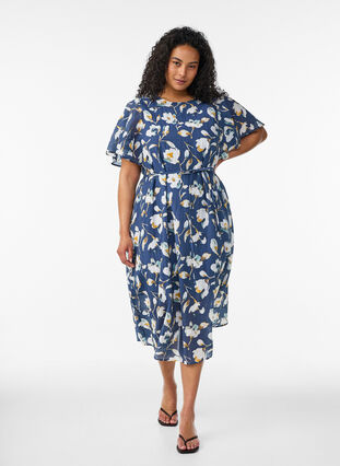 ankle length plus size dresses Plus Size Elbow Sleeve Floral Dress, Black