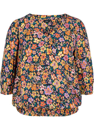 Floral viscose blouse with smock, Multi Flower AOP, Packshot image number 0