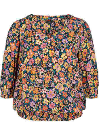 Floral viscose blouse with smock
