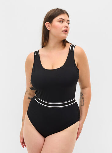 Bathing suit with rounded neckline, Black, Model image number 0