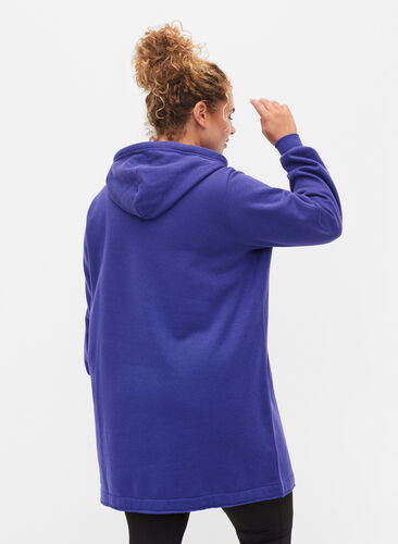 Long sweatshirt with hood and pockets, Deep Blue, Model image number 1