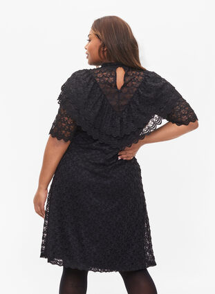 Lace dress with 2/4 sleeves, Black, Model image number 1