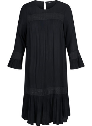 viscose dress with lace detail, Black, Packshot image number 0
