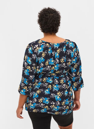 Floral, viscose maternity blouse, Blue Flower AOP, Model image number 1