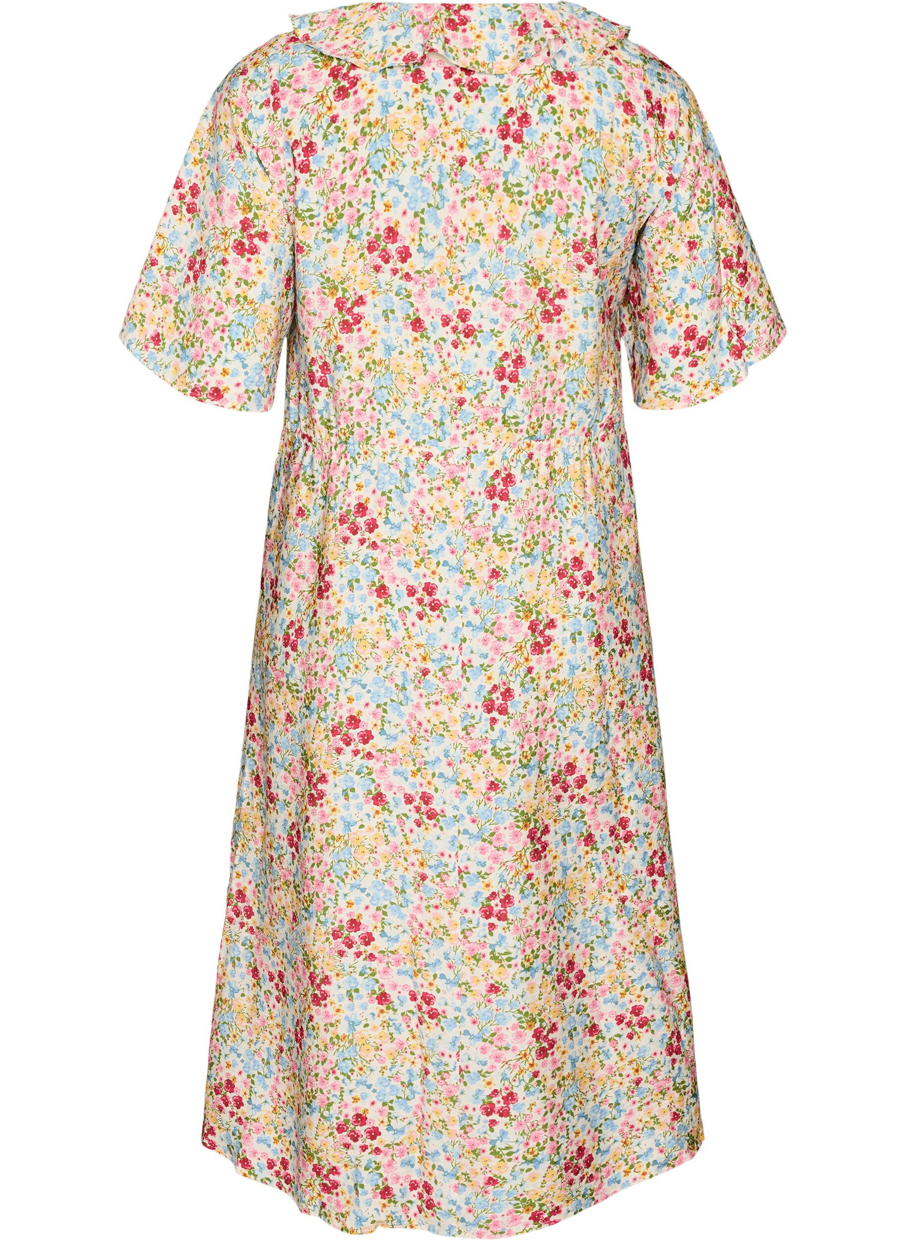 ZizzifashionViscose midi dress with a floral print and ruffle collar, Rose, Packshot image number 1