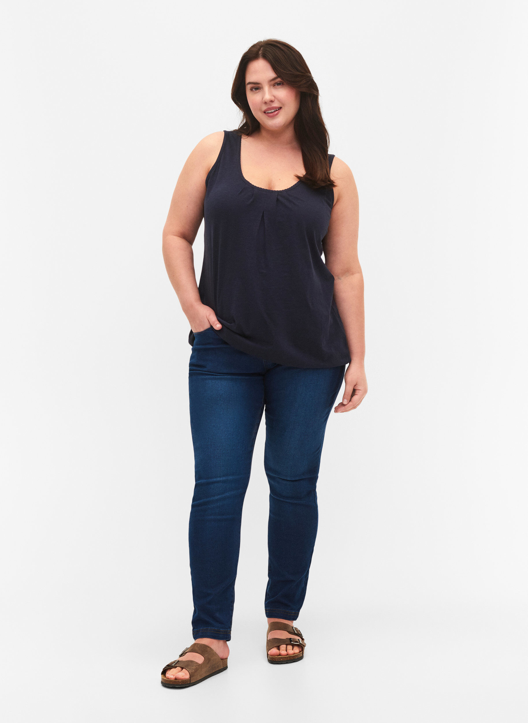 Zizzifashion Cotton top with lace trim, Navy Blazer, Model image number 2