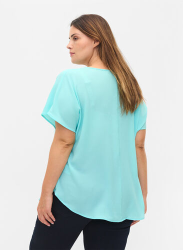 Blouse with short sleeves and a round neckline, Aqua Splash, Model image number 1