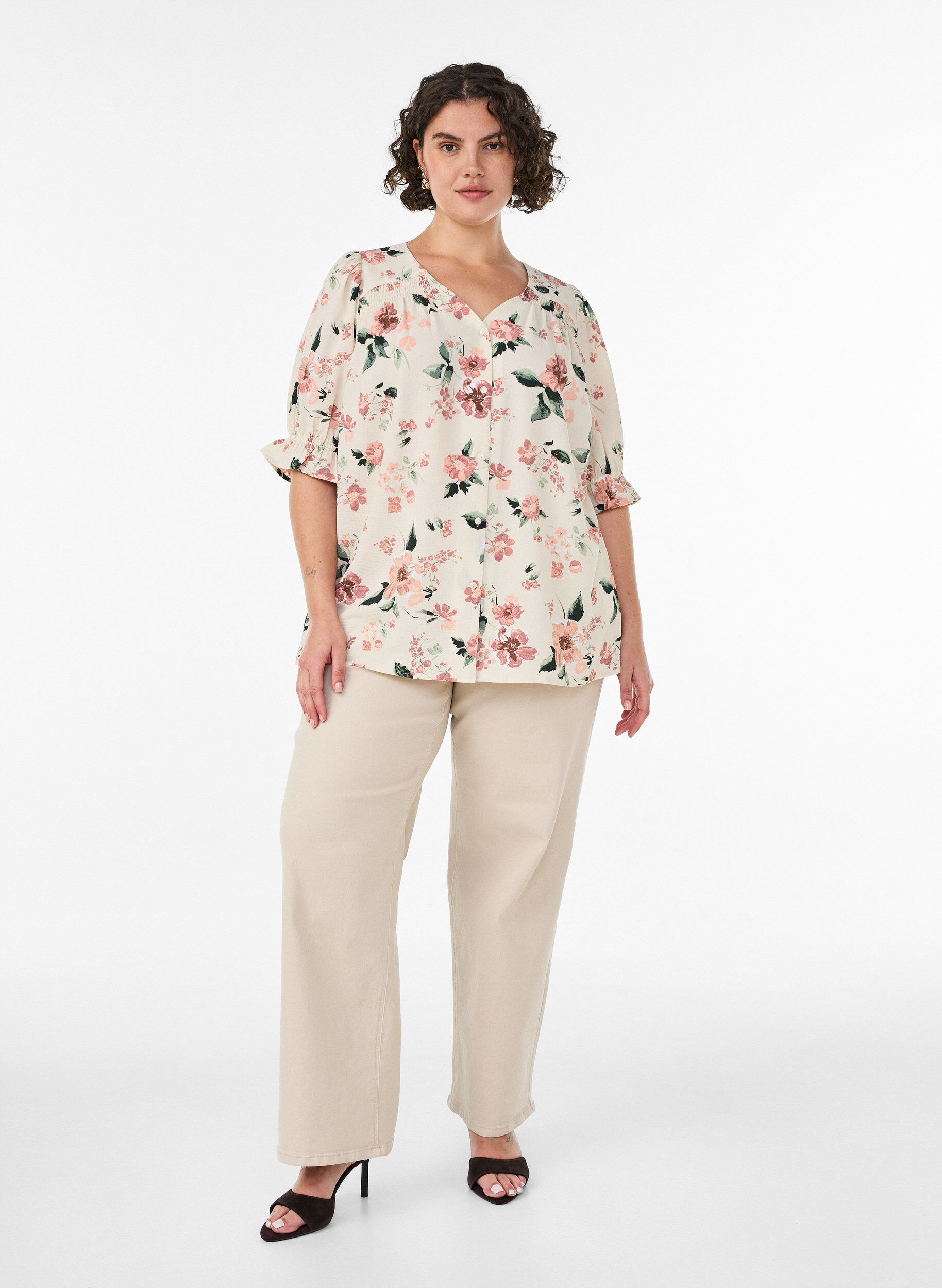 ZizzifashionShirt blouse with 1/2 sleeves, Red, Model image number 1