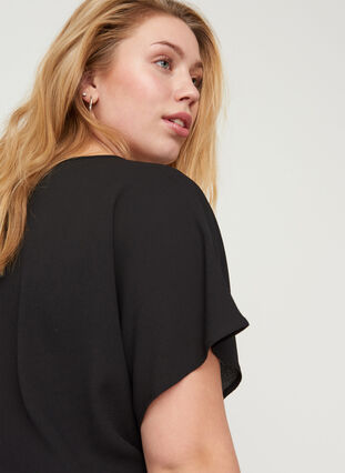 Blouse with short sleeves and a round neckline, Black, Model image number 2