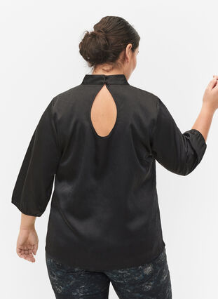 Blouse with 3/4 sleeves and chin collar, Black, Model image number 1