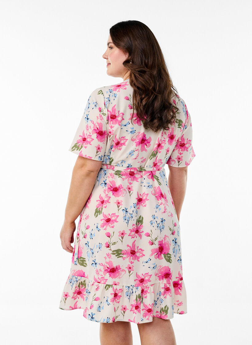 Floral wrap dress with short sleeves, White, Model image number 2
