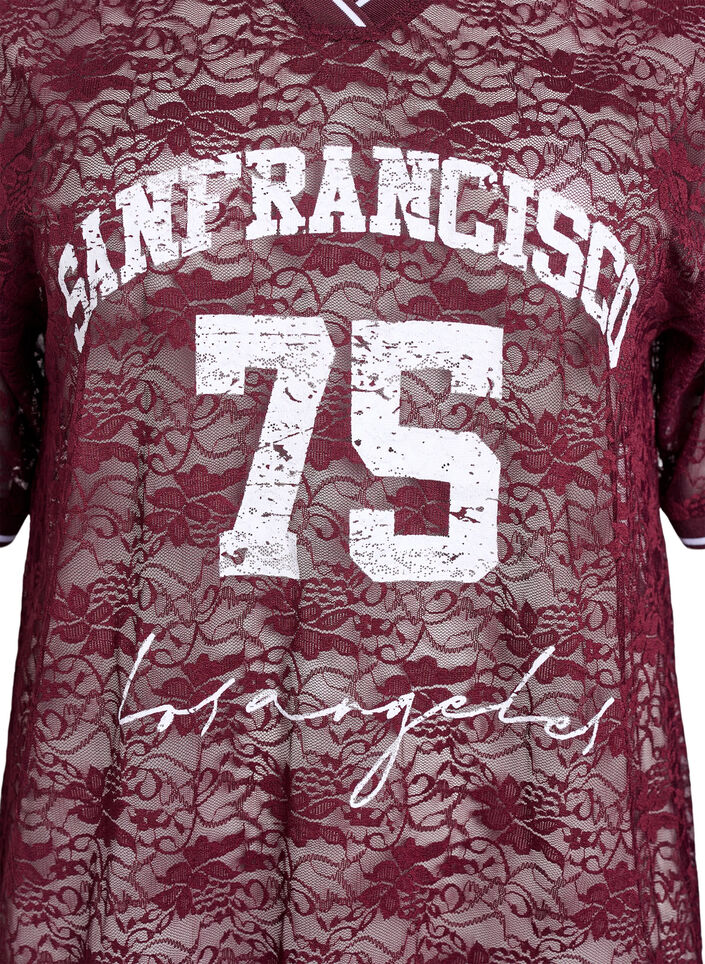Sporty lace t-shirt with a loose fit, Dark Bordeaux, Packshot image number 2
