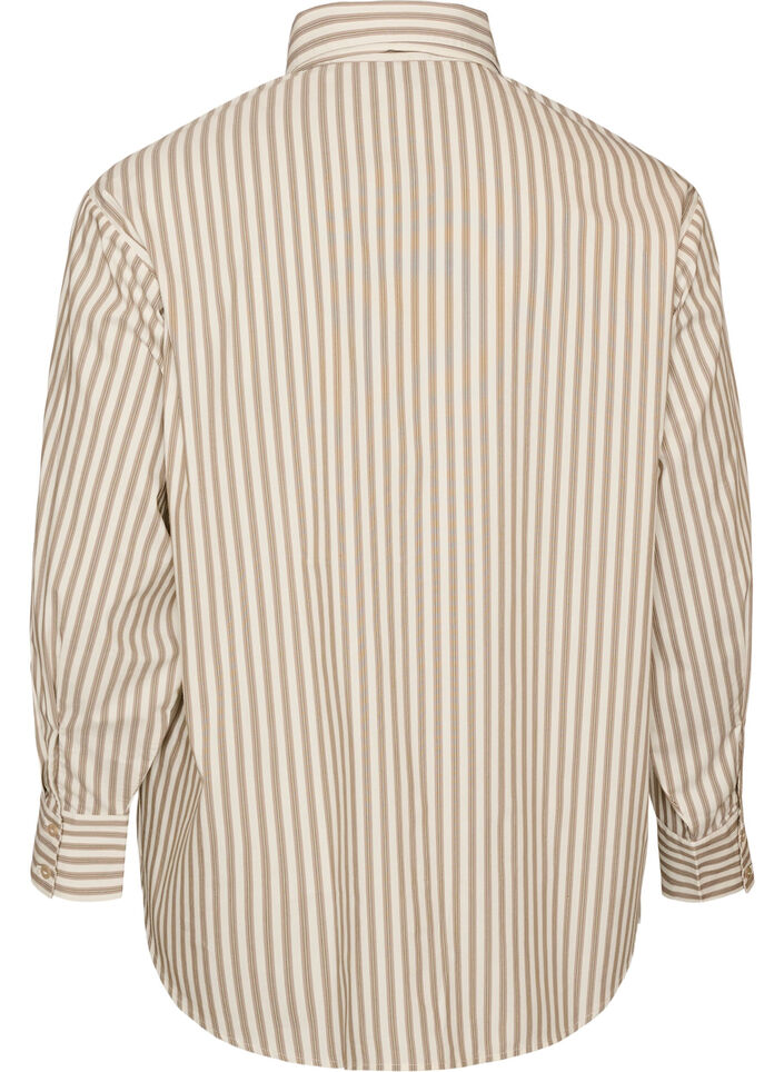Striped shirt with detachable neck tie, Beige, Packshot image number 1