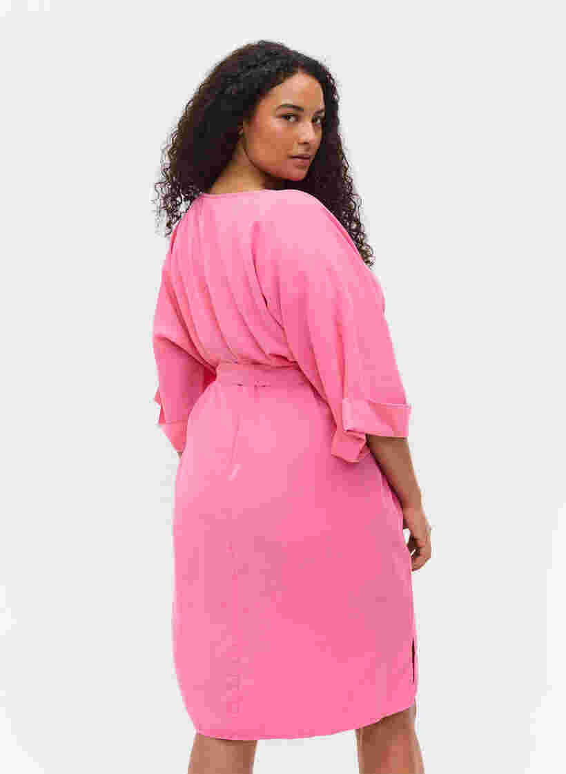 Dress with 3/4 sleeves and tie-belt, Shocking Pink, Model image number 1