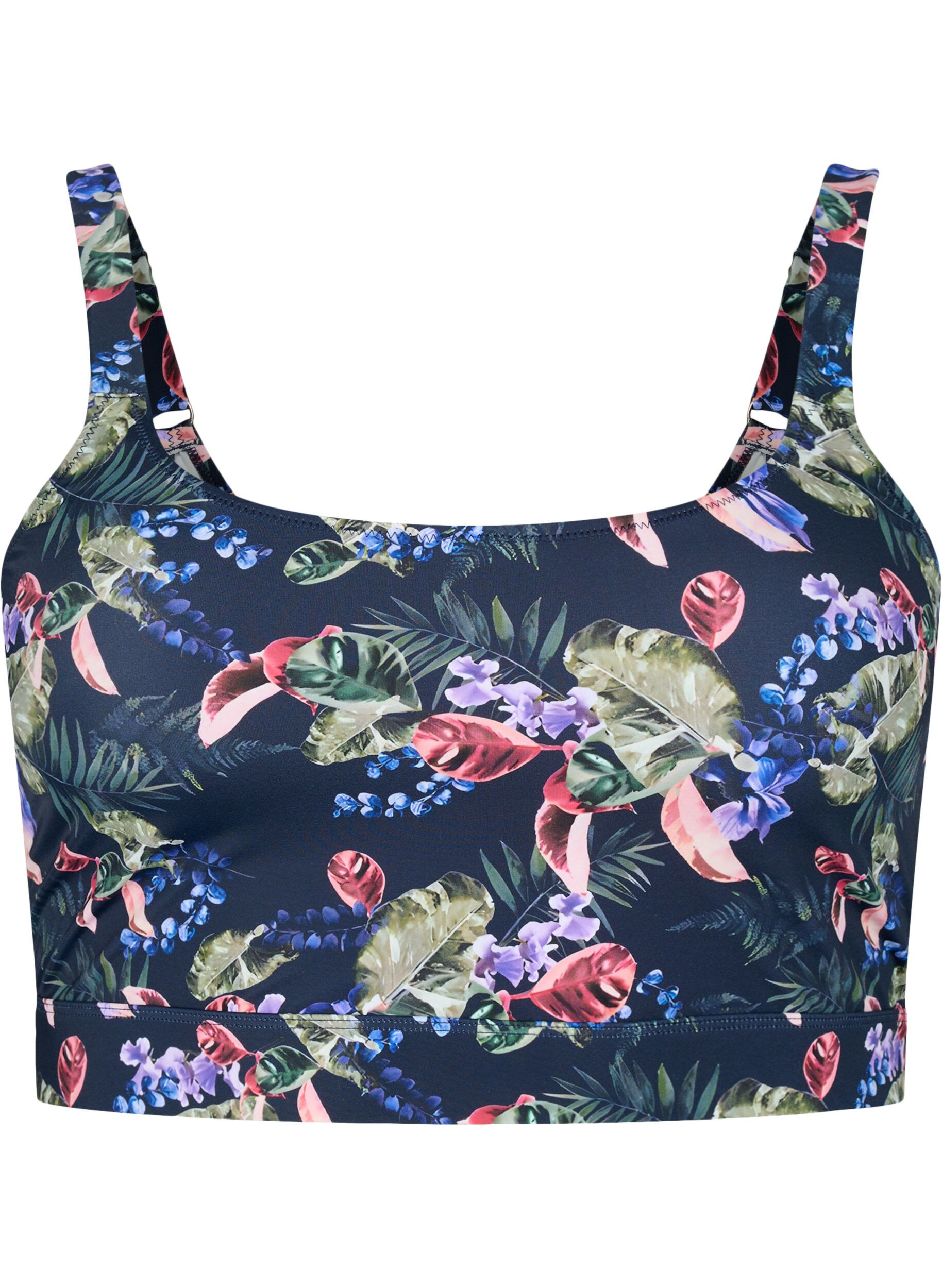 Zizzifashion Printed bikini top with adjustable straps, Deep Palm AOP, Packshot image number 0