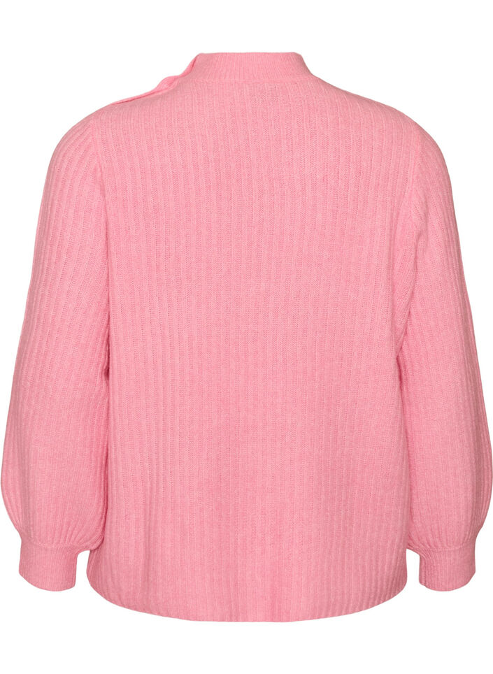 Ribbed jumper with puff sleeves and buttons, Pink, Packshot image number 1