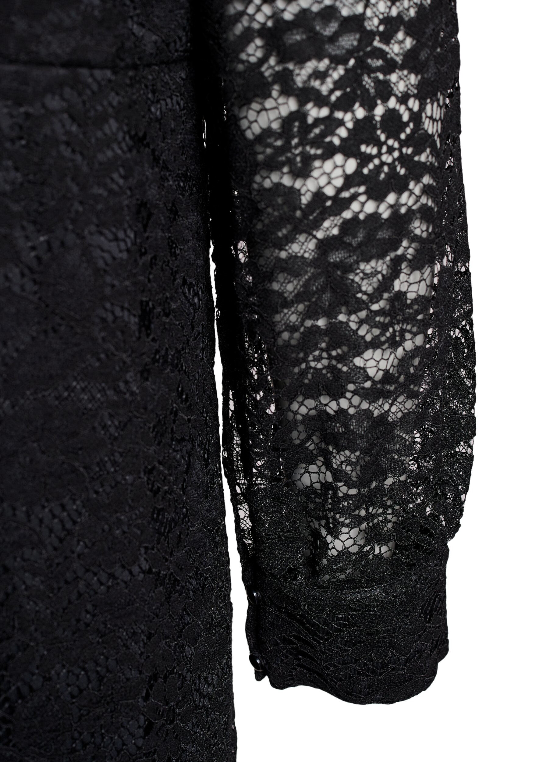 Zizzifashion Lace dress with long sleeves and a tie belt, Black, Packshot image number 3