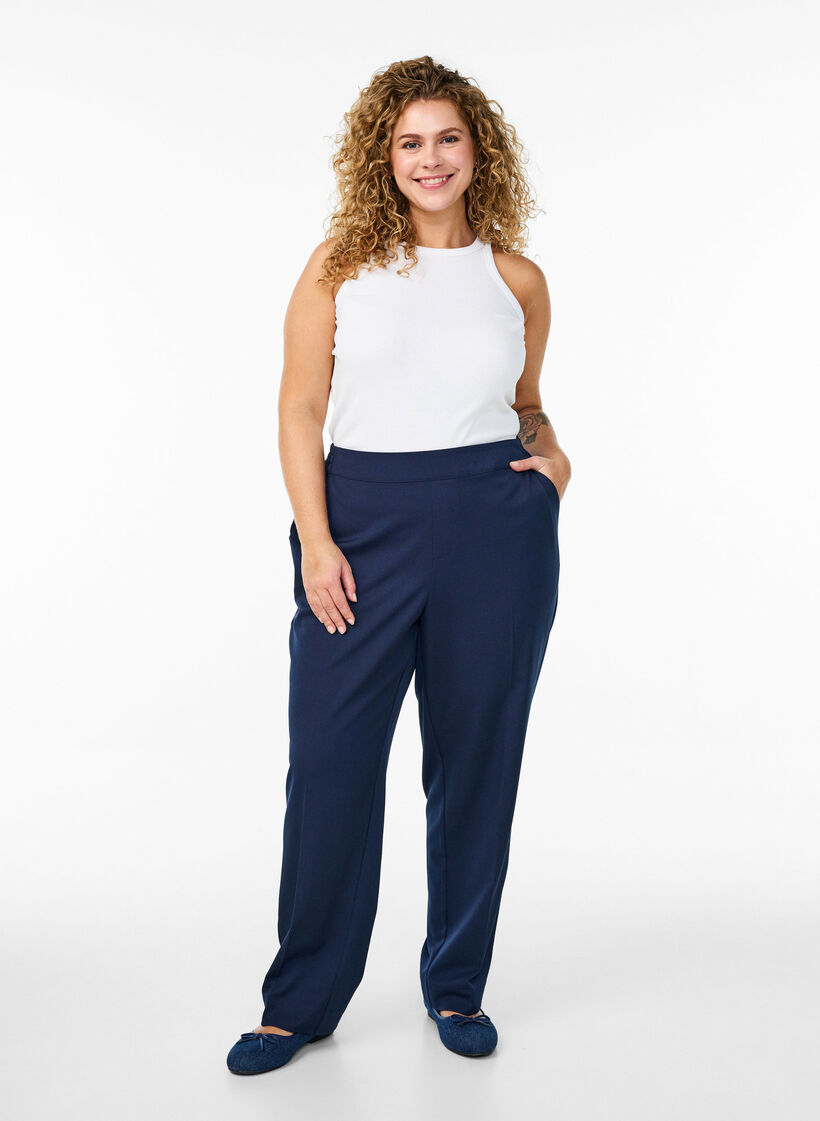 Loose trousers with high waist, Blue, Model image number 0