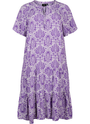Short-sleeved viscose dress with print, D. Lavender Oriental, Packshot image number 0