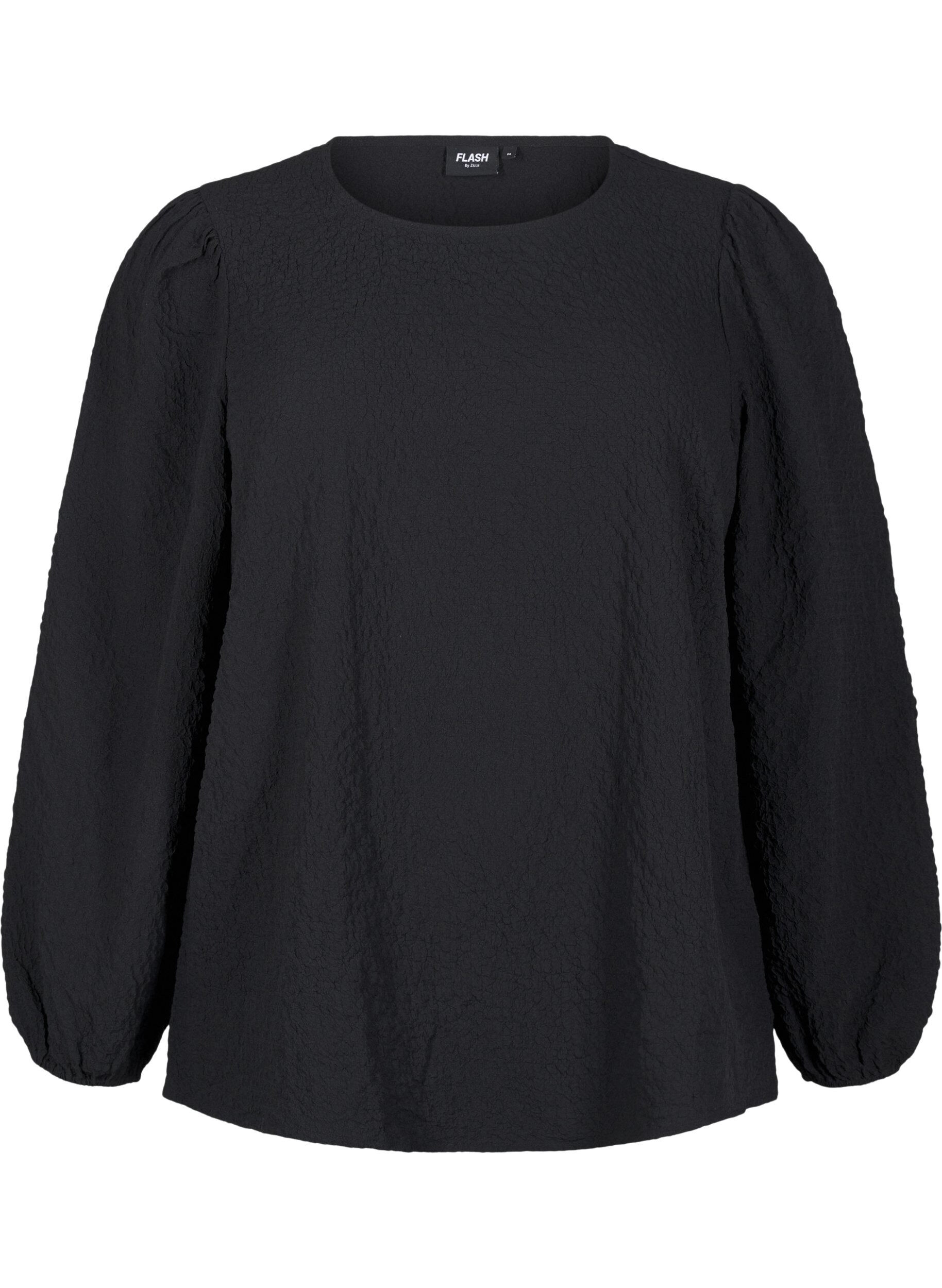 Zizzifashion FLASH - Long-sleeved blouse with round neck, Black, Packshot image number 0