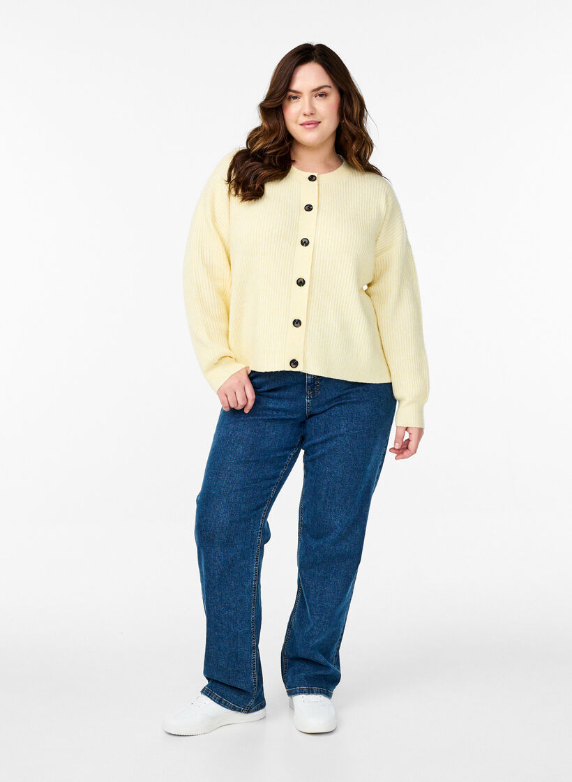 Rib knit cardigan with buttons, Yellow, Model image number 1