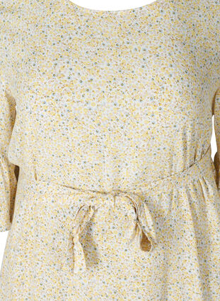 Printed viscose dress with tie belt in the waist, Yellow AOP Flower, Packshot image number 2