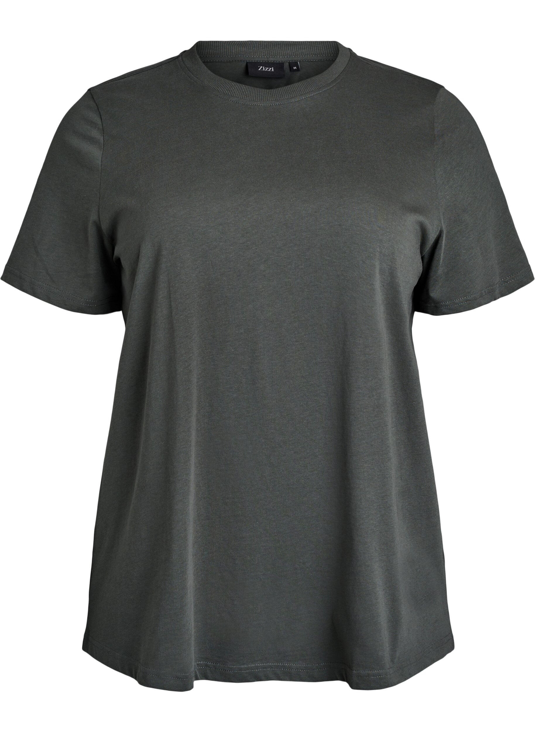 Zizzifashion Basic cotton T-shirt with round neck, Green, Packshot image number 0