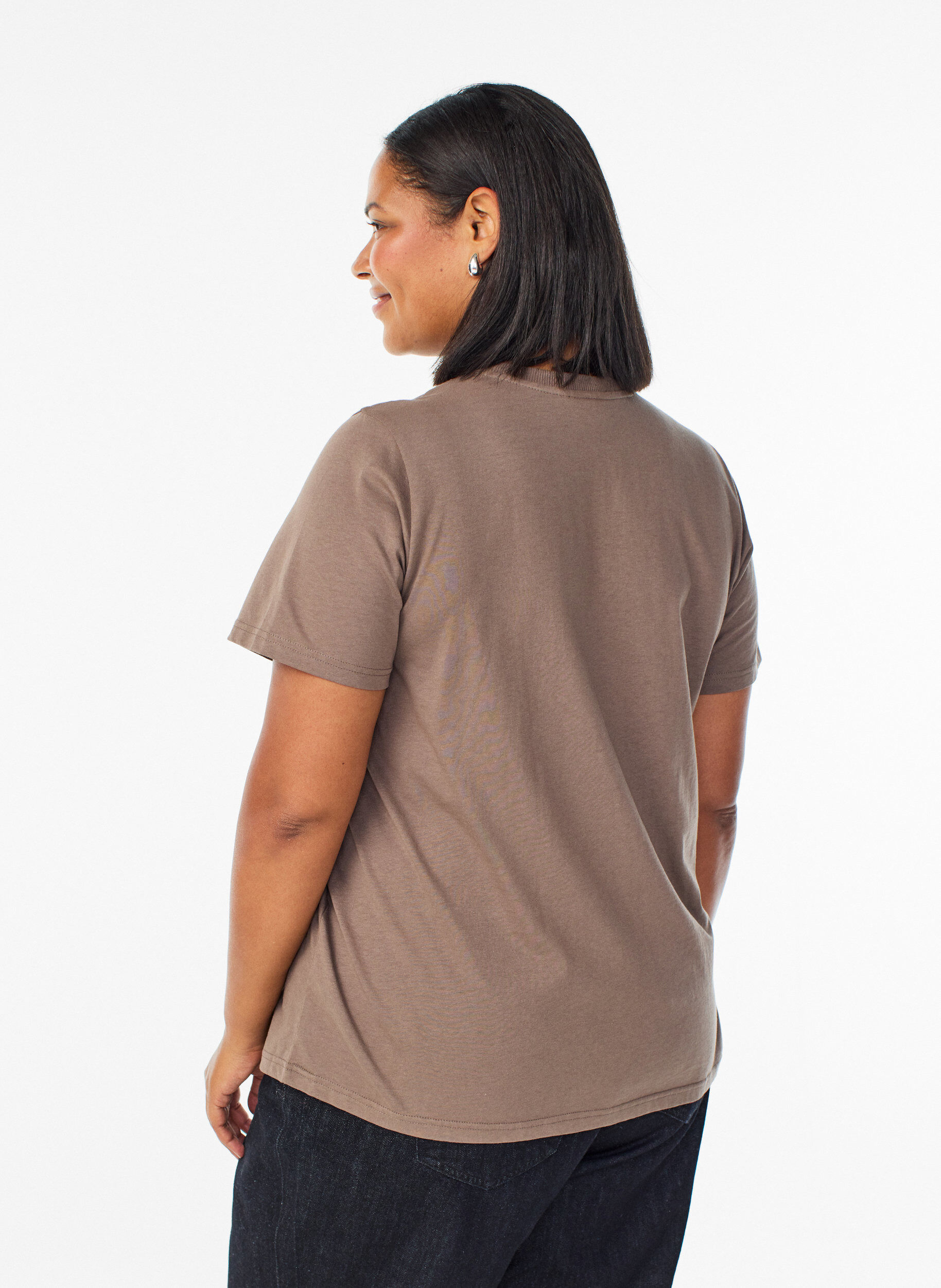 ZizzifashionBasic cotton T-shirt with round neck, Brown, Model image number 2