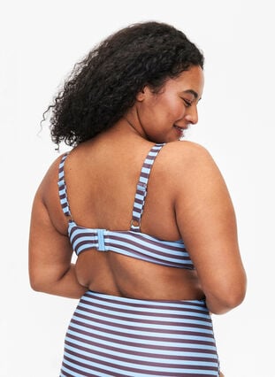 Underwired bikini bra with print, BlueBrown Stripe AOP, Model image number 1