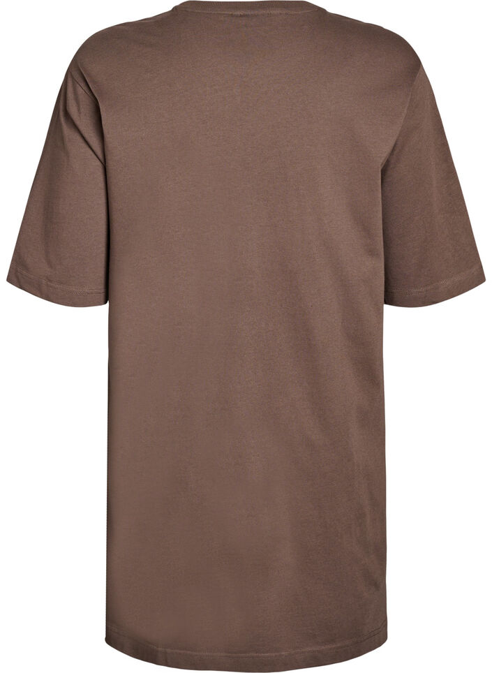 Knee-length cotton T-shirt dress, Brown, Packshot image number 1