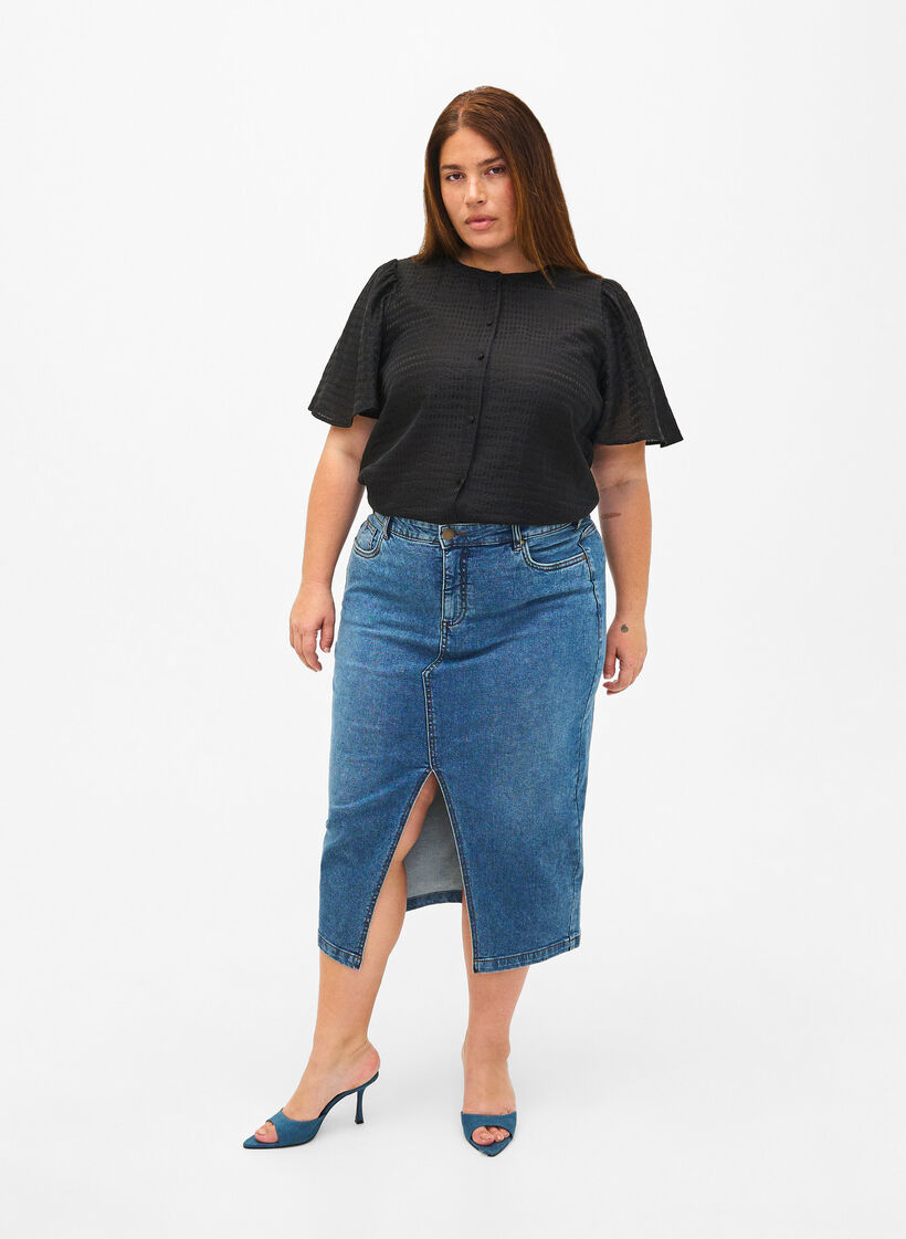 Lyocell shirt blouse with texture, Black, Model image number 2