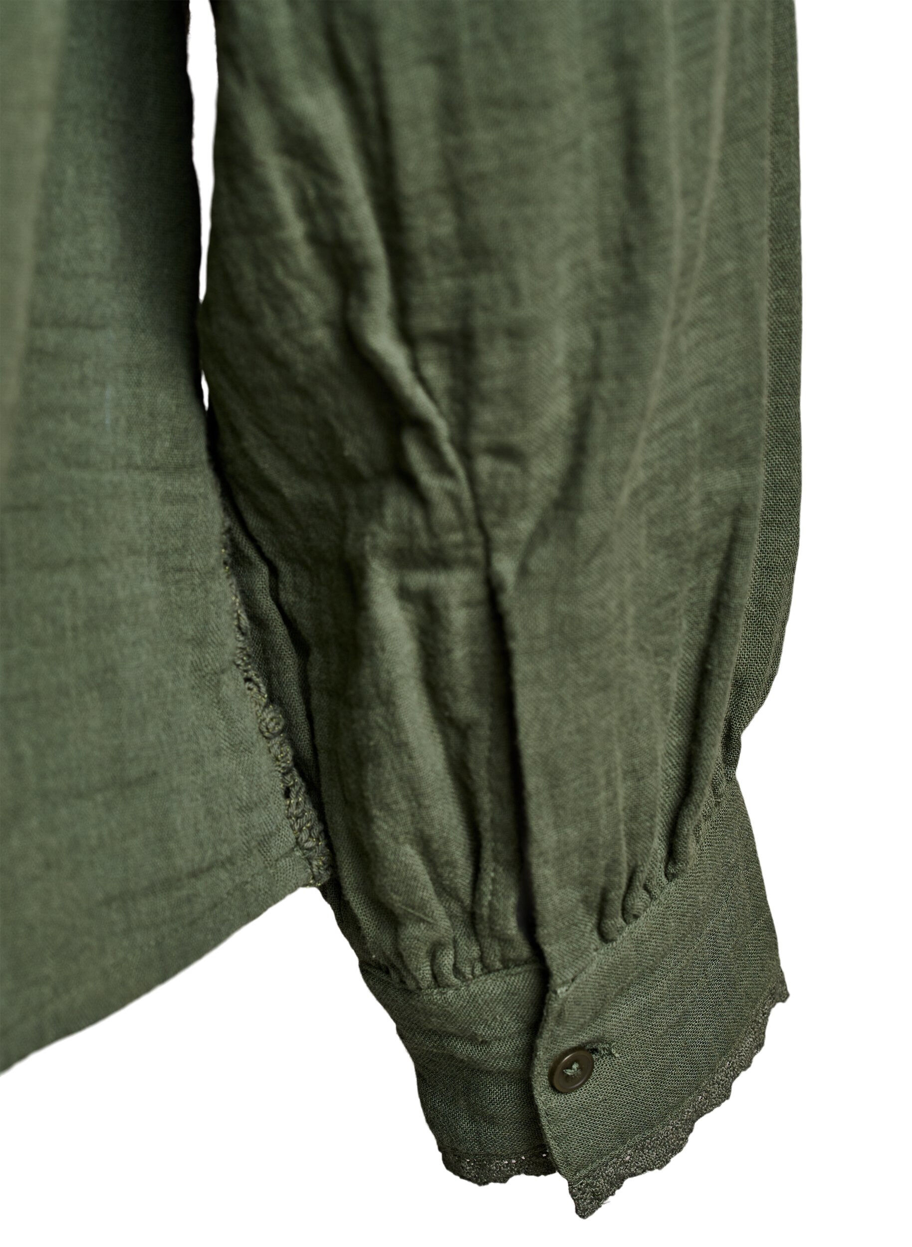 Zizzifashion Cotton muslin shirt blouse with crochet details, Green, Packshot image number 3