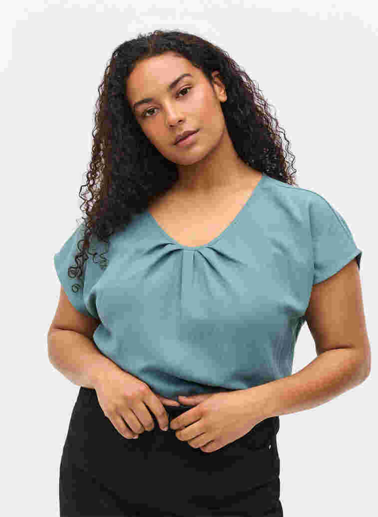 Short-sleeved viscose blouse with round neck, Trooper, Model image number 0