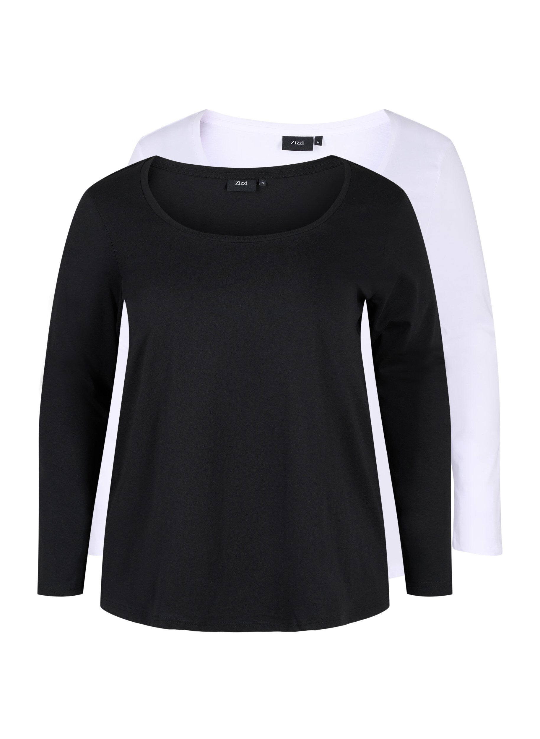 Zizzifashion Basic cotton blouse 2-pack, Black/Bright W, Packshot image number 0