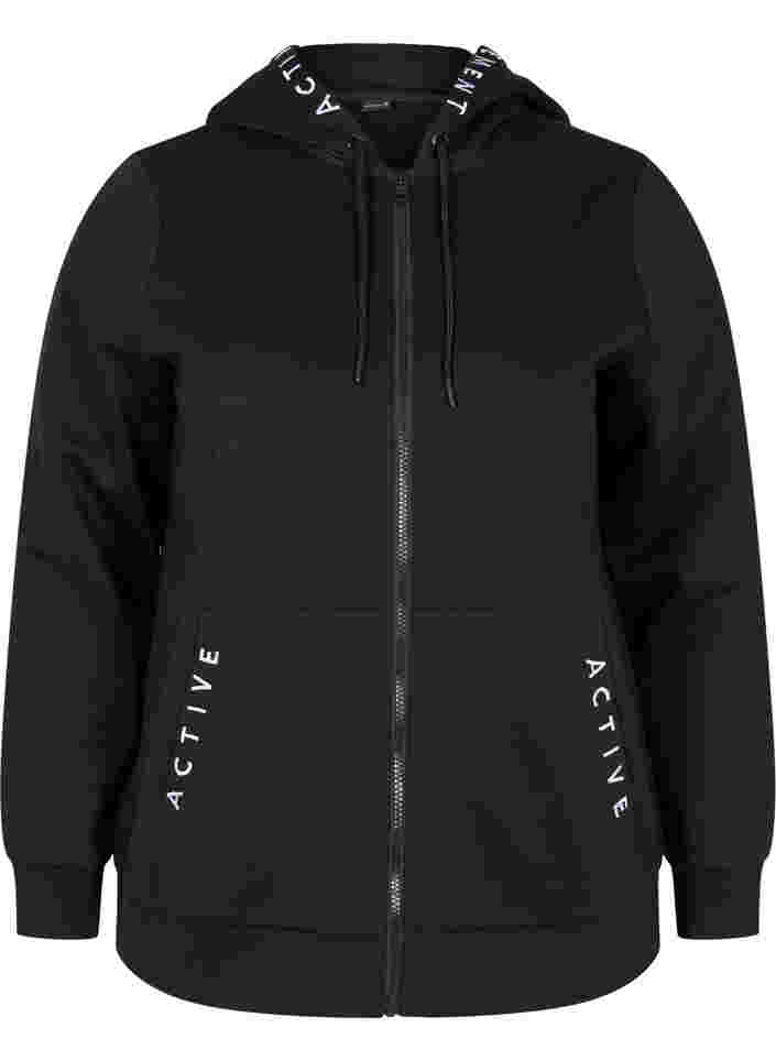 Workout hoodie jacket with zip, Black, Packshot image number 0