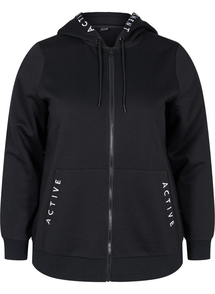 Workout hoodie jacket with zip, Black, Packshot image number 0