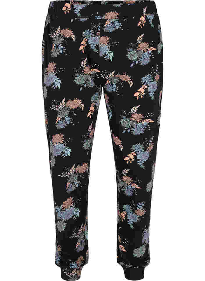 Cotton night trousers with floral print, Black Flower AOP, Packshot image number 0