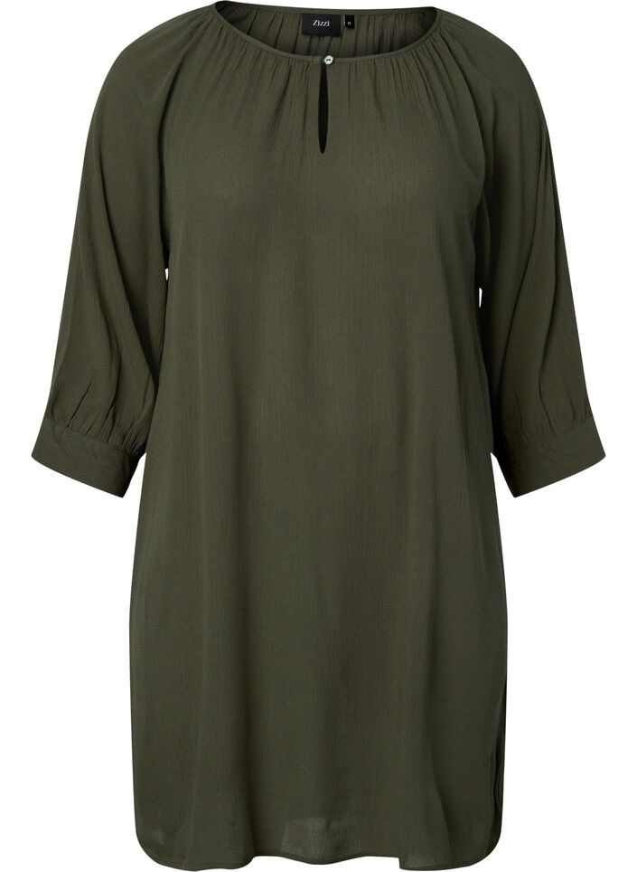 Viscose tunic with 3/4 sleeves, Green, Packshot image number 0