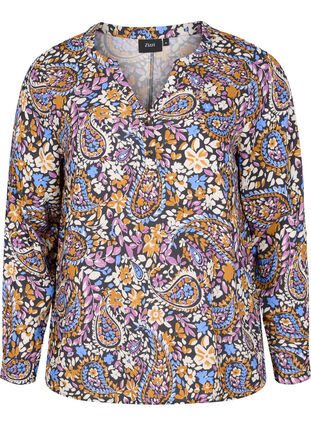 100% viscose blouse with paisley print, Black G. Sky Paisley, Packshot image number 0
