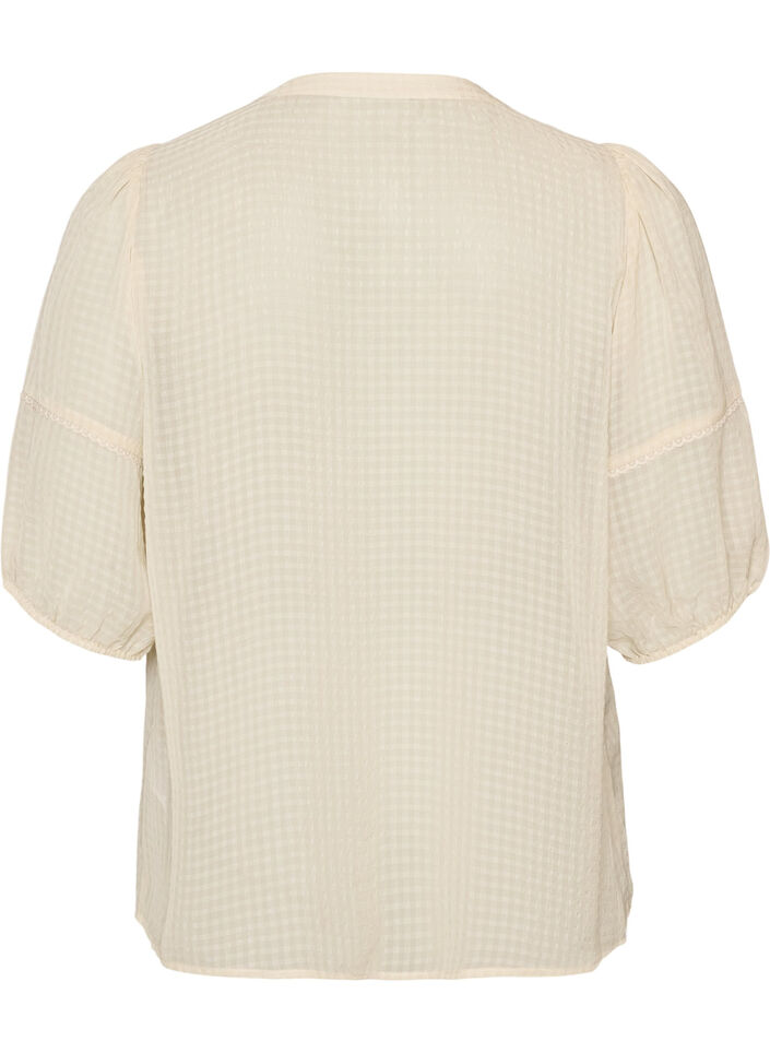 Blouse in seersucker with tie-string, Beige, Packshot image number 1