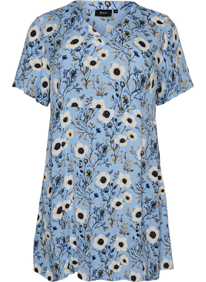 Short dress with floral print, Blue, Packshot image number 0