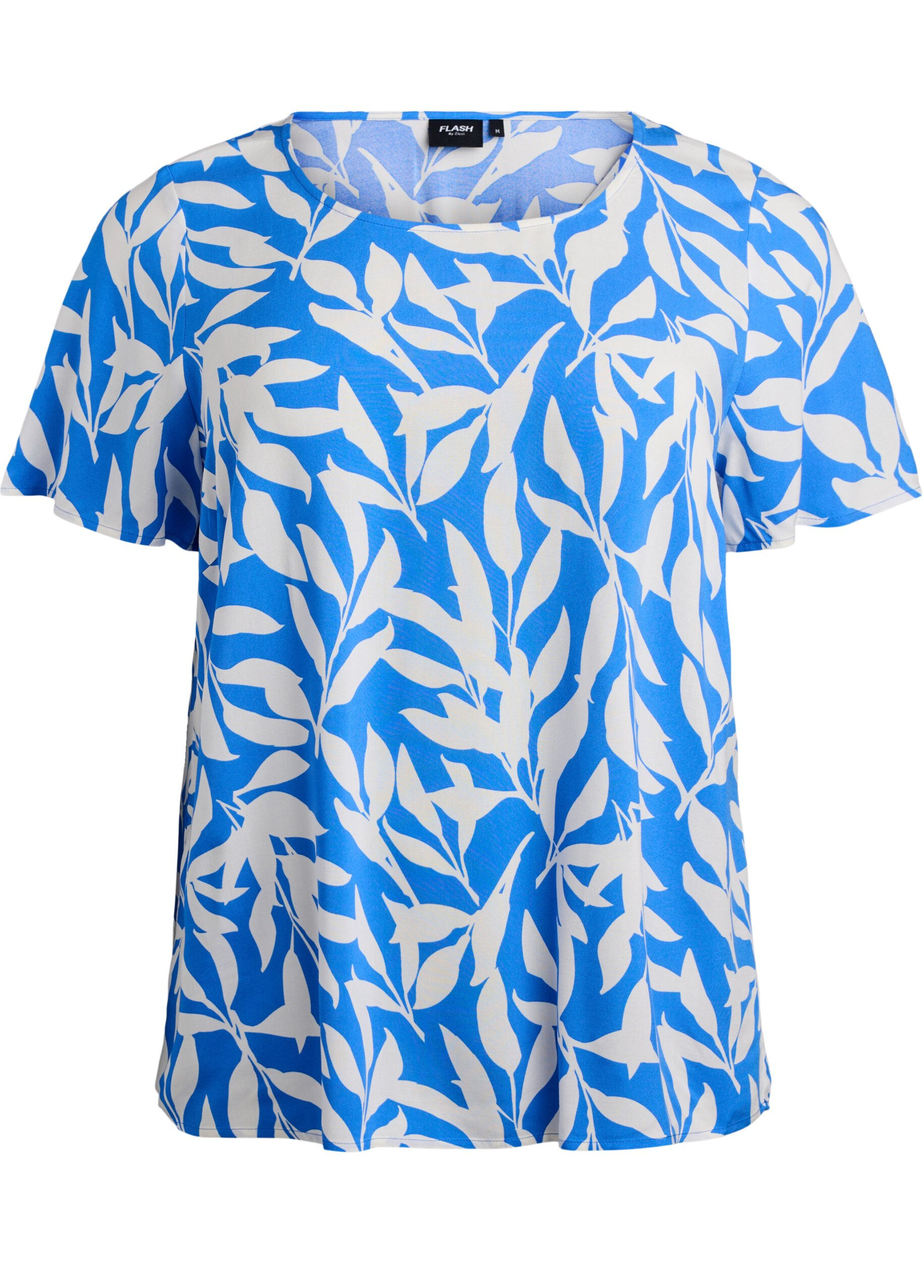 Zizzifashion FLASH - Short sleeve viscose blouse with print, Blue, Packshot image number 0